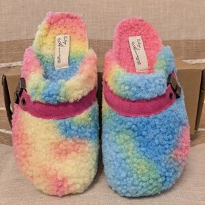 Vintage Havana Tie Dye Multi Faux Shearling Clogs Women's Size 6